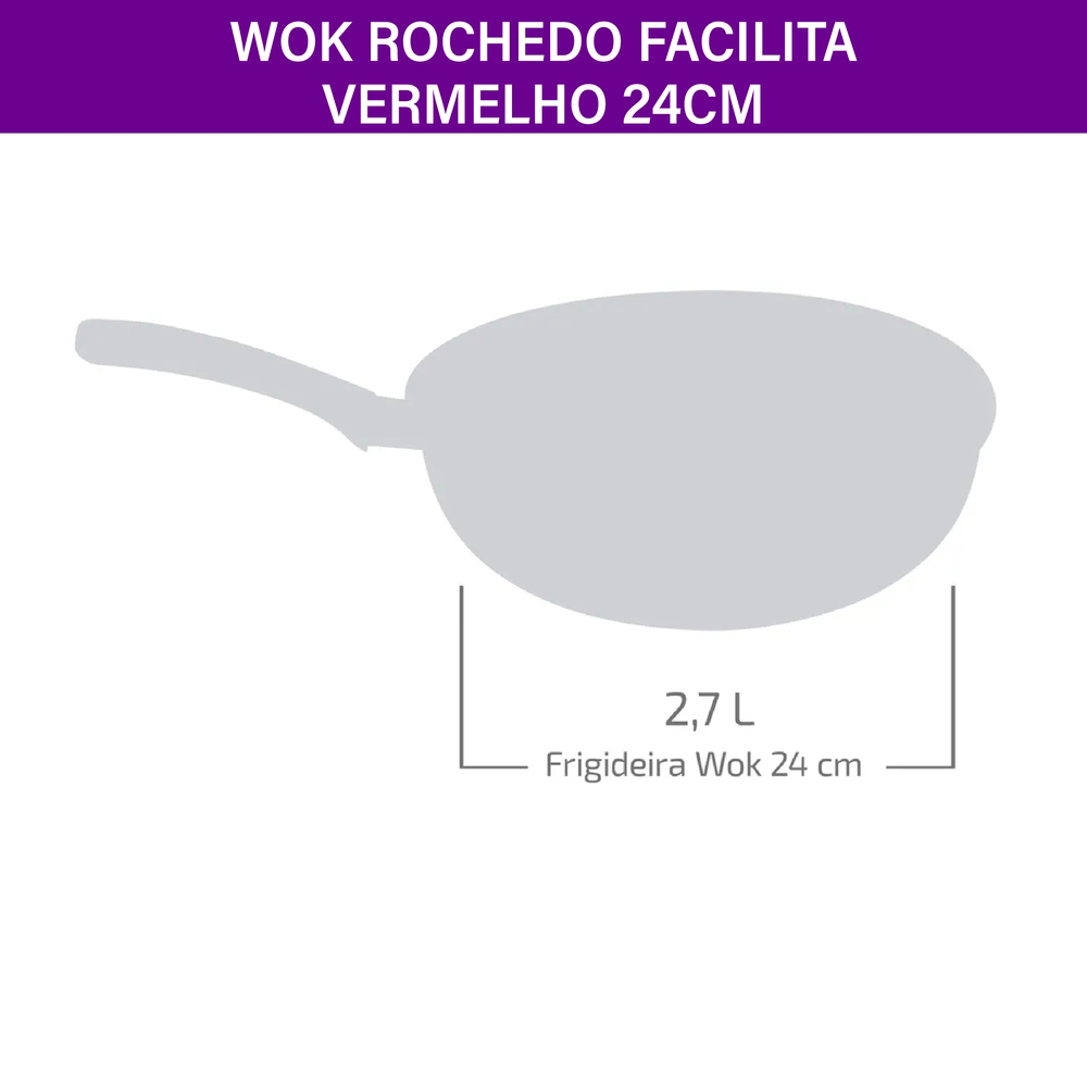 Frigideira Wok Rochedo Facilita 2,7L Antiaderente 24 cm — foto 5