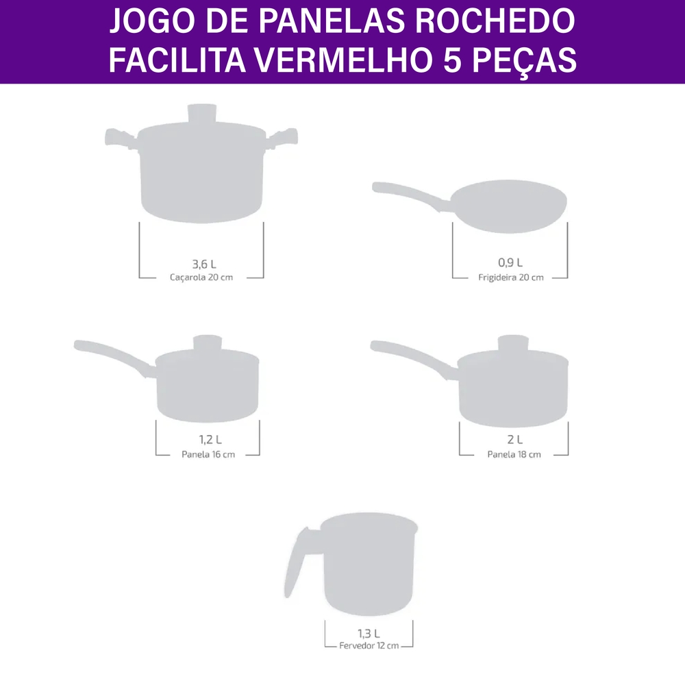 Jogo de Panelas Rochedo Facilita 5 Peças Antiaderente — foto 3