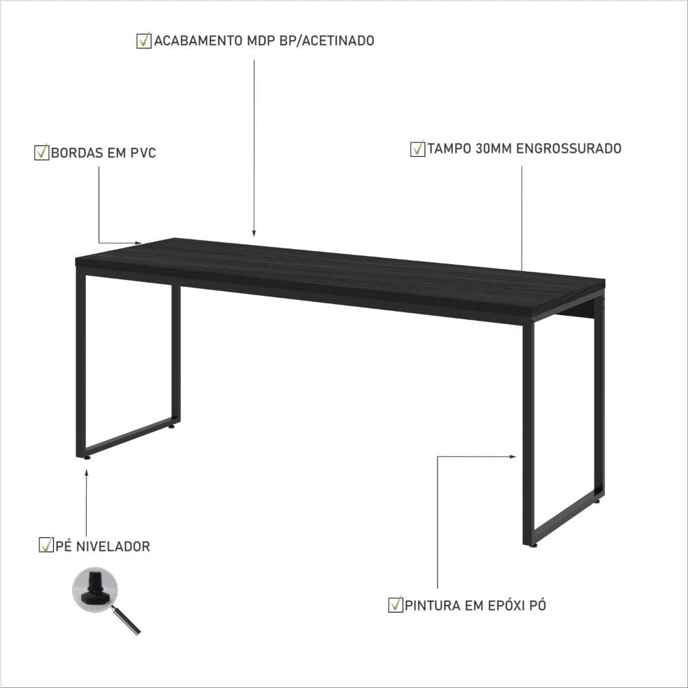 Mesa Dynamica Diretor DYME6180 180x60x75cm Amadeirado/Preto — foto 4