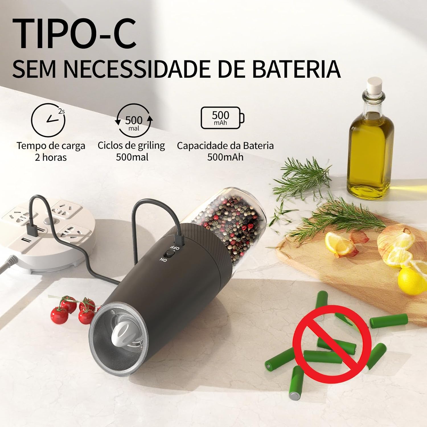 Moedor de Pimenta Elétrico Recarregável USB com Luz LED Ajustável — foto 4