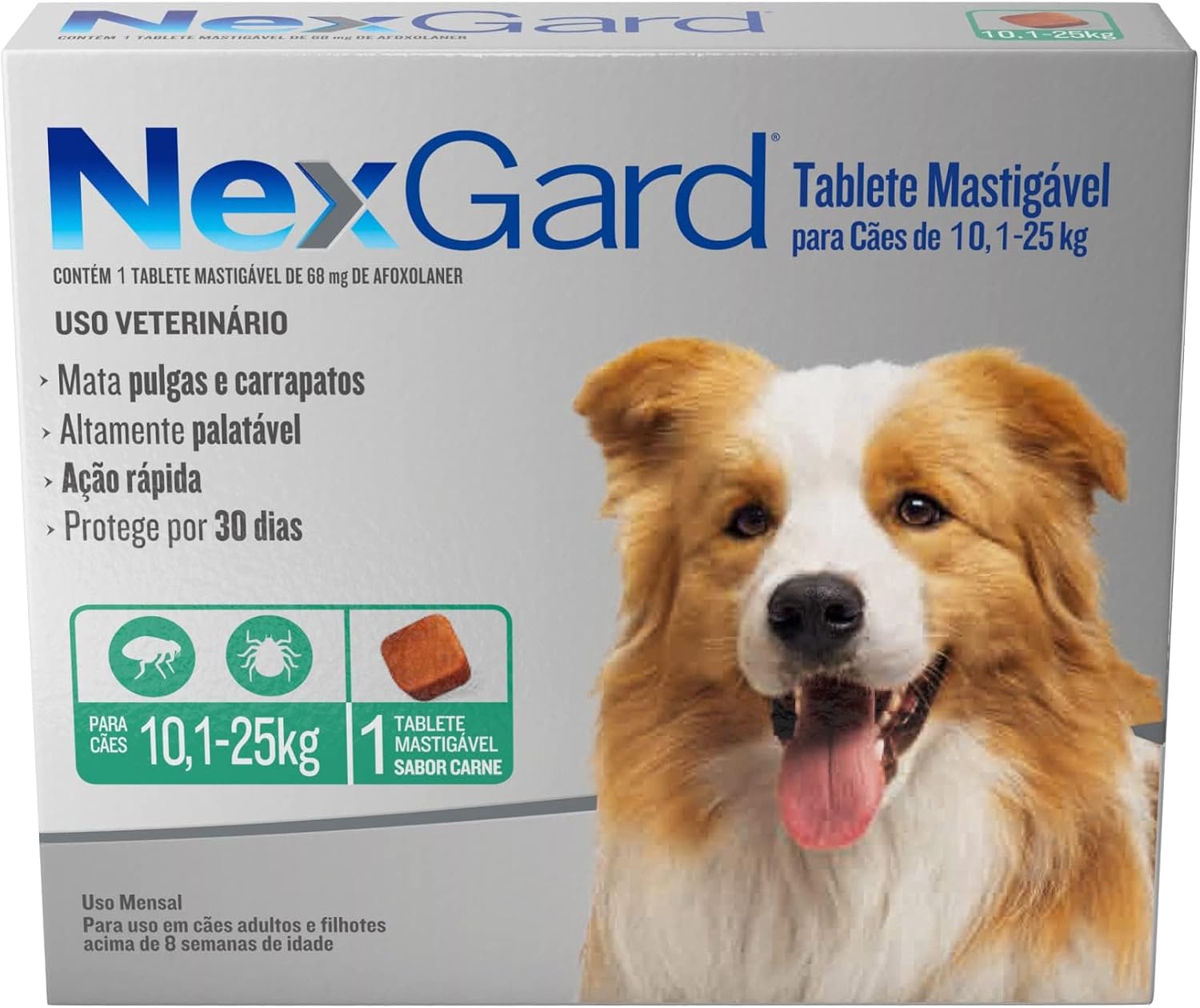 NexGard Antipulgas e Carrapatos para Cães 10,1 a 25kg - 1 Tablete Sabor Carne