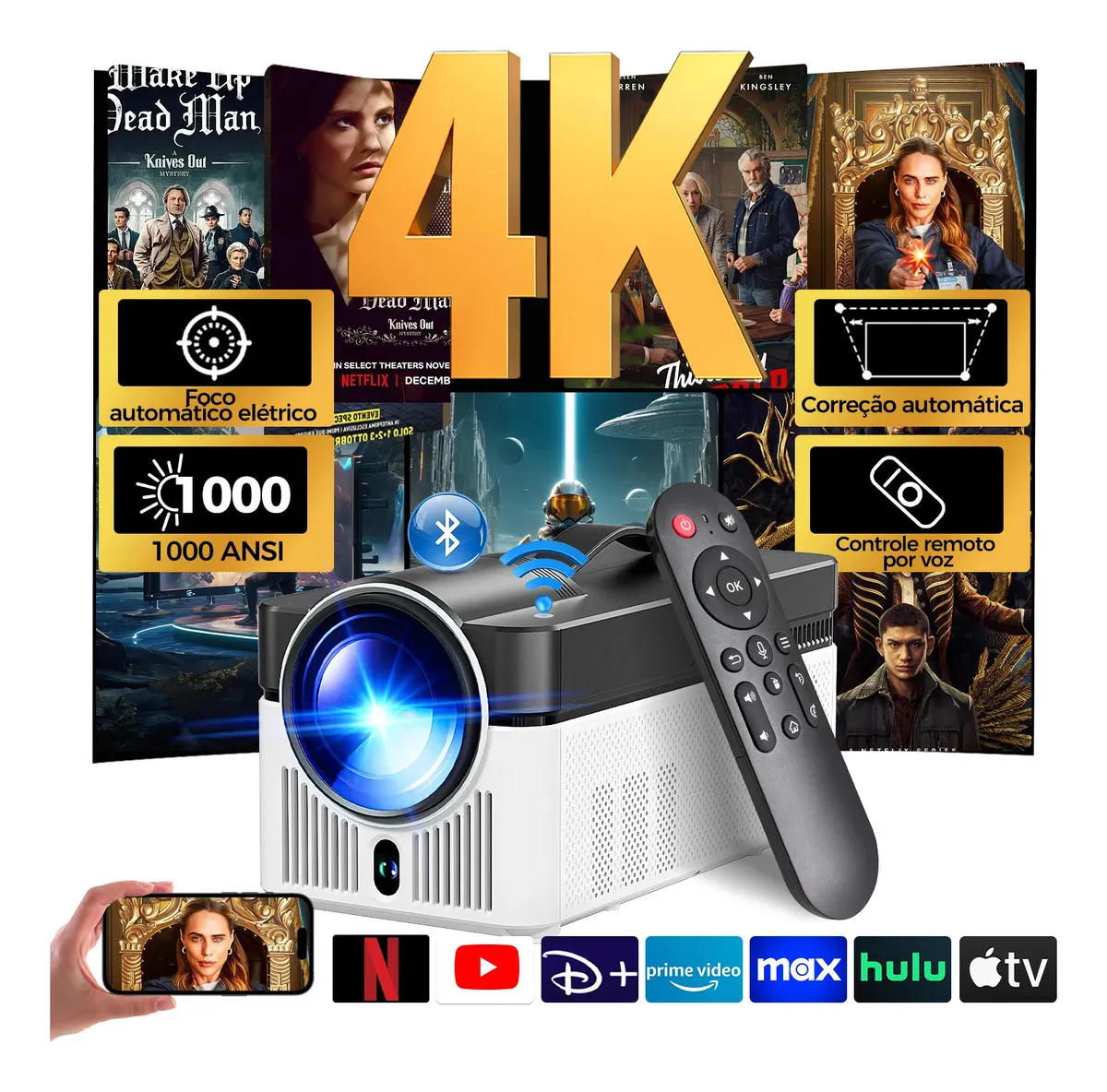 Projetor Magcubic HY450 LED Full HD 1080p com Android 11 e Wi-Fi 6