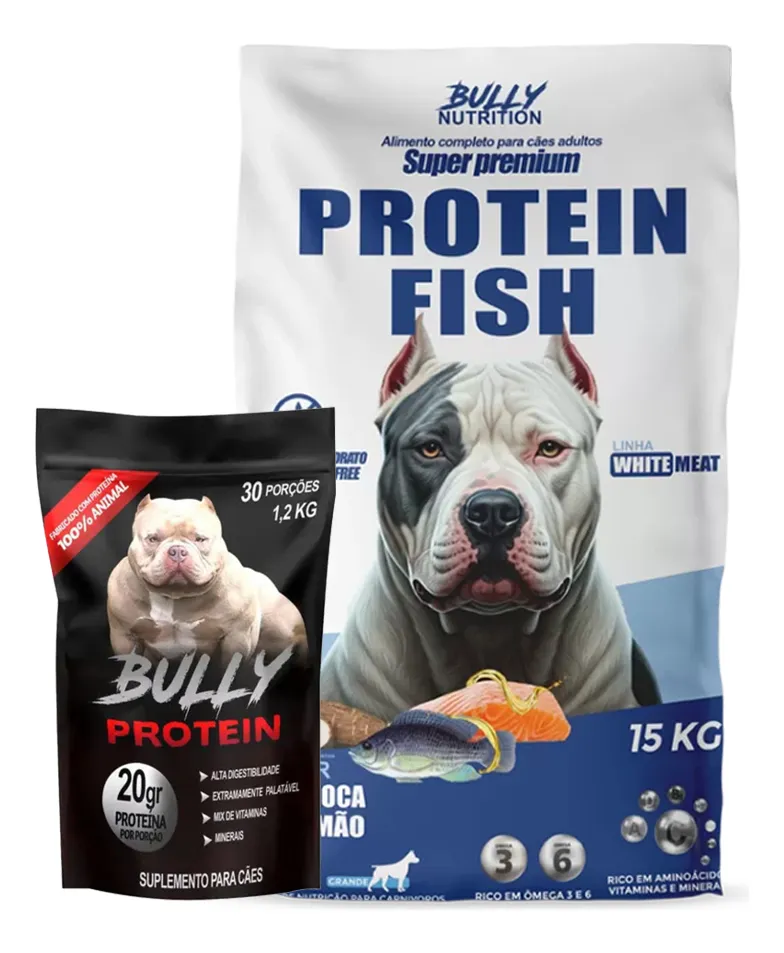 Ração Bully Fish Protein 15kg e Suplemento Bully Protein 1,2kg