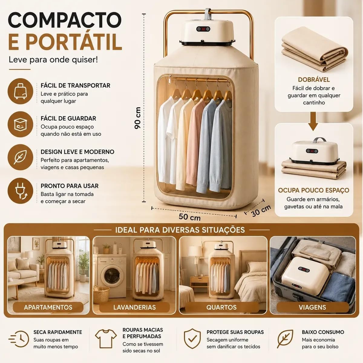 Secador de Roupas Portátil Elétrico 220V - Aquecedor Varal Dobrável — foto 4