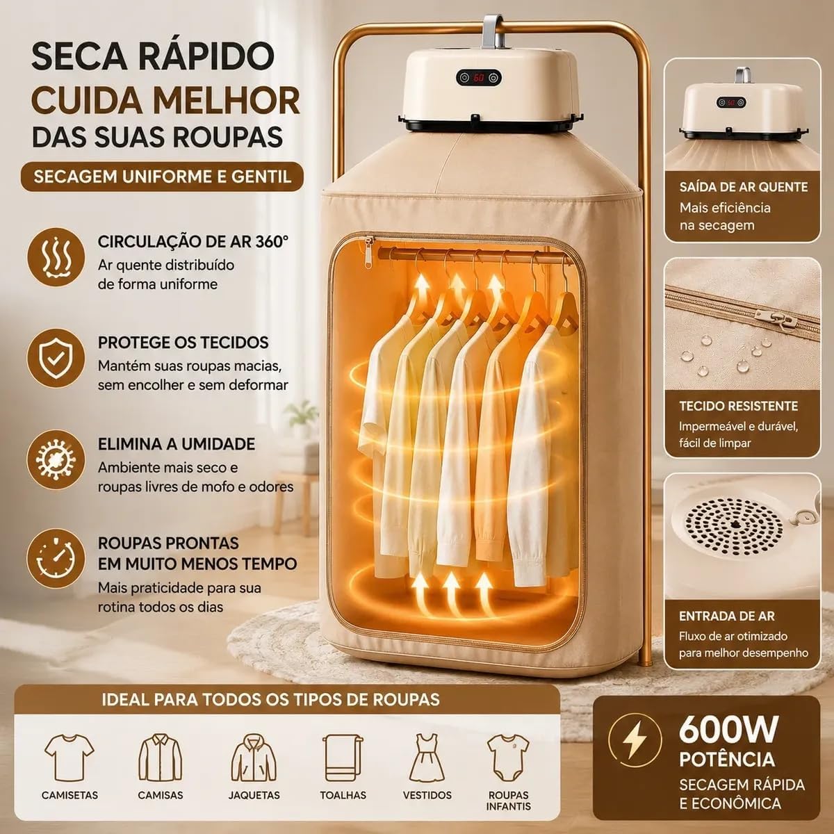 Secador de Roupas Portátil Elétrico 220V - Aquecedor Varal Dobrável — foto 6