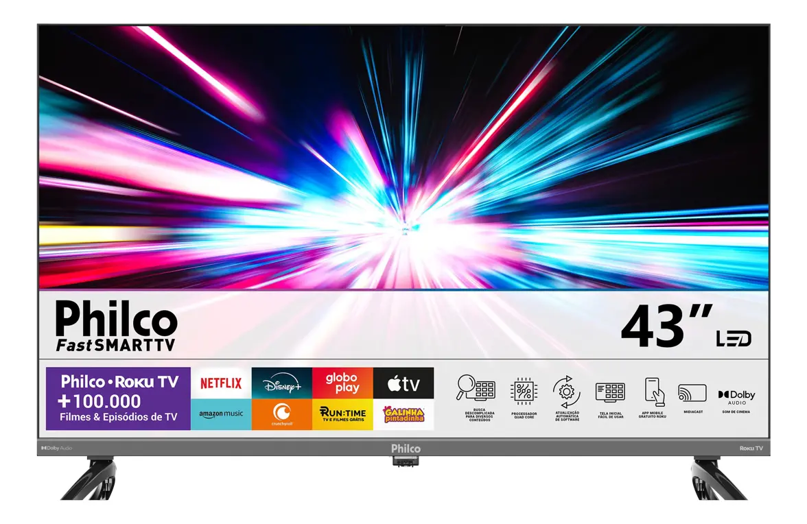 Smart TV Philco P43VIK 43" LED Full HD com Roku e Dolby Audio