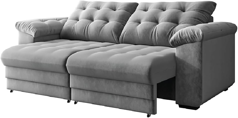 Sofá Retrátil e Reclinável Bipartido 3 Lugares 2,30m Suede Veludo Coliseu Selmer - Cinza
