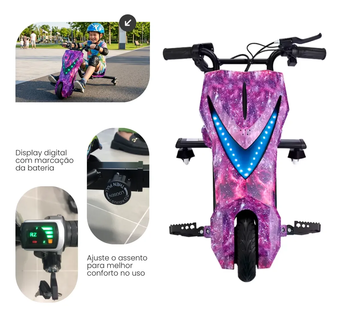 Triciclo Elétrico Drift 250W com Bluetooth e LED - 3 Velocidades — foto 2