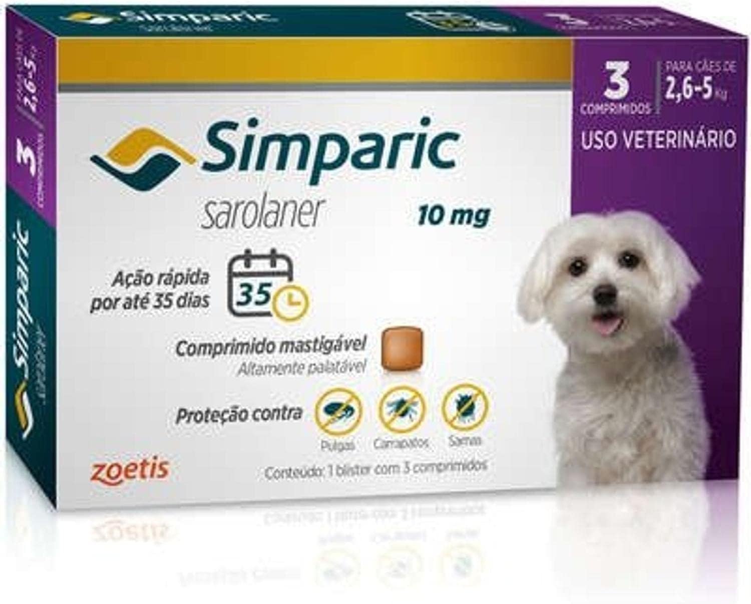Zoetis Simparic 10mg para Cães 2,6 a 5kg - 3 Comprimidos